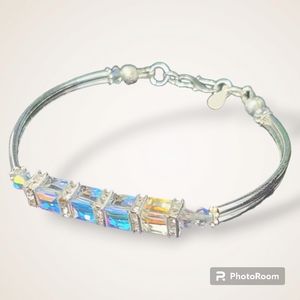 925 Silver & Austrian Crystal Bangle Bracelet
